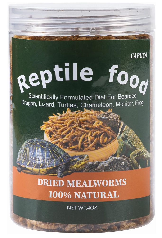 Dried Mealworms for Reptiles & Small Pets - 100% Natural High Protein Food for Bearded Dragons,Turtles, Lizards, Hamsters & Hedgehogs (4oz) Capuca