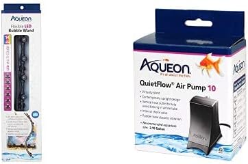 Aqueon Flexible LED Aquarium Bubble Wand, Multi-Color, 14 Inch with QuietFlow 10 Air Pump Bundle Aqueon