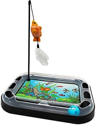 Cat Scratching Toy with Scratcher Board and Fish Aquarium Design, Fun and Exciting Catnip Cat Toy, Floppy Fish Toy with Feathers and Catnip Included - PAWPICO