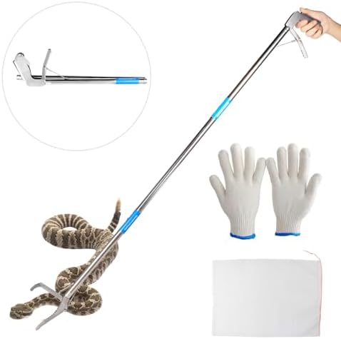 50 Inches Snake Grabber -Stainless Steel Snake Tongs Foldable with Lock Suitable for Catching Rattlesnakes and Coral Snakes Reptile KUNNKU
