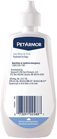PetArmor Ear Mite Treatment for Dogs, Ear Mite Medicine Kills Ticks and Ear Mites to Relieve Itchiness, Sooths Ears with Aloe, 3oz PetArmor