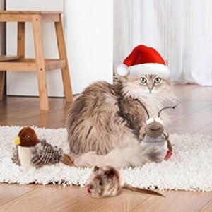 Gigwi Chirping Bird Cat Toy Set, Interactive Chasing Toy for Indoor Cat, Motion Activated Kitten Play Toy, Squeaky Cat Animal Feather Toy for All Breeds Cat Kicker - PAWPICO