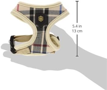 puppia Junior Over-The-Head Dog Harness Checkered Pattern No Choke No Pull Adjustable Chest Belt Walking Training for Small and Medium Dog, X-Small, Beige PUPPIA
