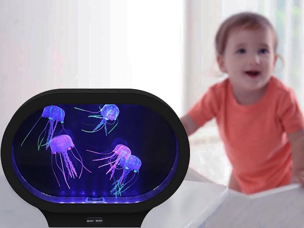 Lightahead Realistic LED Jellyfish Mood Lamp Oval Design with Vibrant Color Changing Light Effects. A Sensory Flourescent Jelly Fish Aquarium Tank Lightahead%C2%AE