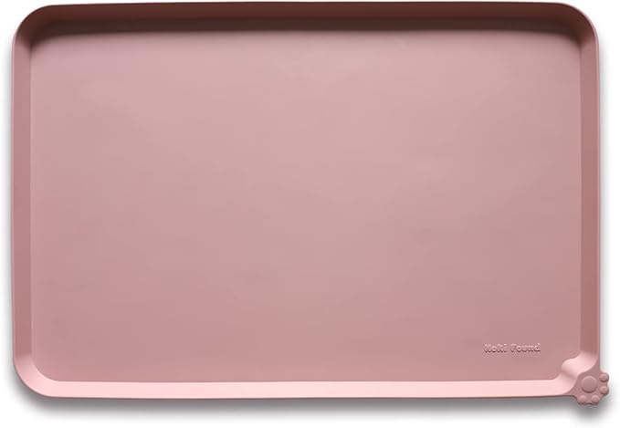 Hoki Found Large Silicone Pet Food Mats Tray - Non Slip Pet Dog Cat Bowl Mats Placemat - Dog Pet Cat Feeding Mat - Waterproof Dog Cat Food Mats -Pet Water Mats for Floors - Neutral Pink - PAWPICO