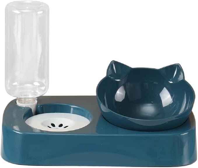 Pet Food Bowl and Water Bottle Set, Double Cat Dog Food Bowl with Automatic Gravity Water Dispenser Bottle, Detachable Tilted Raised Food Bowl for Small Medium Size Puppy Pet Dogs Cats (Blue) - PAWPICO