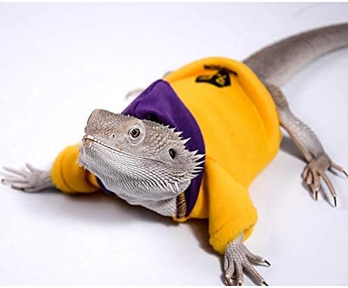 WATFOON Bearded Dragon Clothes Tank Accessories Costume Reptile Hoodies Apparel Handmade Warm Coat Jacket for Skin Protection Photo Party Lizard Small Animal Gecko Chameleon (XL, Purple/Yellow) WATFOONpets