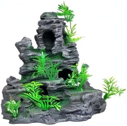 Aquarium Decorations Large and Tall Fish Tank Decor Aquarium Rock Mountain View Aquarium Ornament Tree House Cave Fish Tank Decorations for Large Fish Tank - 10.2 Inches High GOLOMOZ