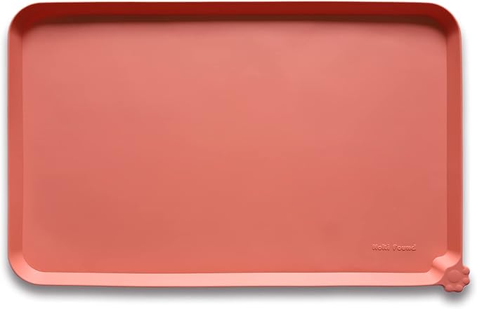 Hoki Found L Silicone Pet Food Mats Tray - Non Slip Pet Dog Cat Bowl Mats Placemat - Dog Pet Cat Feeding Mat - Waterproof Dog Cat Food Mats -Pet Water Mats for Carpet -Burnt Coral - PAWPICO