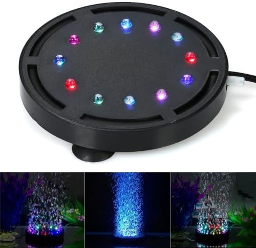 5 inch 12LEDs Aquarium Air Bubble Light, Multi-Colored Submersible Fish Tank Air Stone Disk Lamp Underwater Bubbler Light for Fish Tanks and Fish Ponds LEDGLE