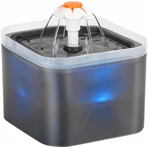Cat Water Fountain Black Plastic: Cat Fountain Flower - Pet Water Fountain for Cats Indoor - 67oz/2L Small Cat Drinking Fountain with Led Light - Ultra Silent Water Fountain for Cats - AONBOY - PAWPICO