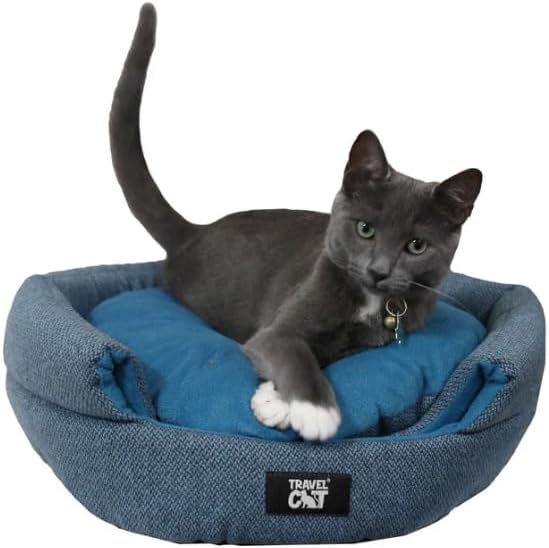 Travel Cat Meowbile Indoor Cat House - 25x18x17 inches Premium Convertible and Durable Hideaway Cat Bed and Cave (Blue, Medium) - PAWPICO