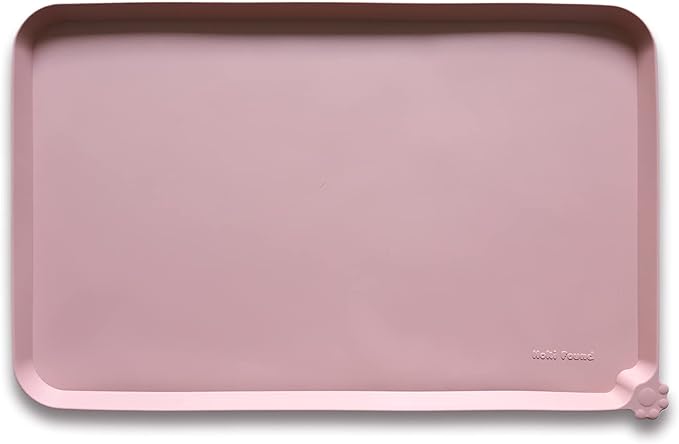 Hoki Found L Silicone Pet Food Mats Tray - Non Slip Pet Dog Cat Bowl Mats Placemat - Dog Pet Cat Feeding Mat - Waterproof Dog Cat Food Mats -Pet Water Mats for Carpet - Neutral Pink - PAWPICO