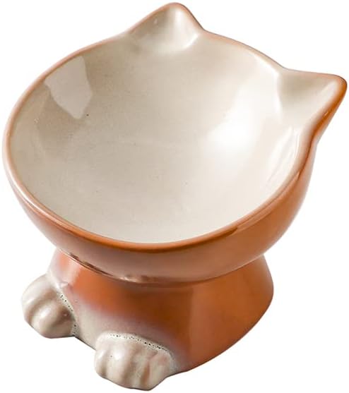 Nihow Elevated Cat/Dog Bowls: 6.25 Inch Ceramic Raised Cat Food & Water Bowl Set for Protecting Pet's Spine - Feeding & Watering Supplies for Cat/Small Size Dog - Elegant Brown (6.8 OZ /1 PC) - PAWPICO