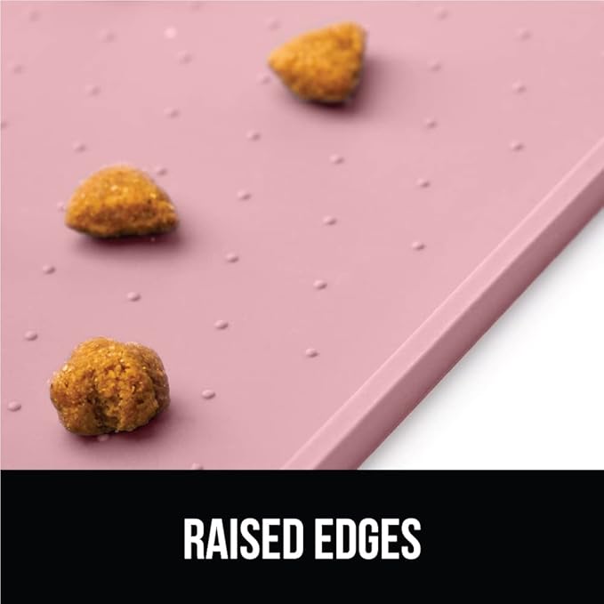 Gorilla Grip 100% Waterproof Raised Edge BPA Free Silicone Pet Feeding Mat, Dog Cat Food Mats Contain Spills Protects Floors, Placemats for Cats and Dogs Water Bowl, Pets Accessories 16x10, Pink - PAWPICO