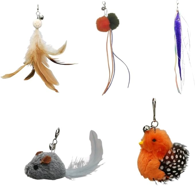 Interactive Play Set - Set of 5 Replacement Toys: Mouse, Duck, Feathers, Balls & Worm Heads - Engaging Cat Toys with Realistic Designs for Endless Fun - PAWPICO