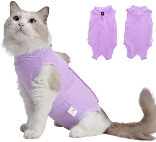 Cat Recovery Suit Female Kitten Cat Onesie for Cats After Surgery Female Spay Surgical Abdominal Wound Skin Diseases Cone Collar Soft Alternative Wear (Purple, S) Acoutpet