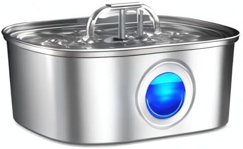 Cat Water Fountain Stainless Steel: 108oz/3.2L Automatic Pet Water Fountain Dog Water Dispenser with Water Level Window - for Cats Inside - PAWPICO
