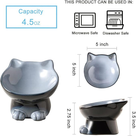 Nihow Elevated Cat/Dog Bowls: 5 Inch Ceramic Raised Cat Food & Water Bowl Set for Protecting Pet's Spine - Feeding & Watering Supplies for Pets - Elegant Gray (4.5 OZ /1 PC) - PAWPICO