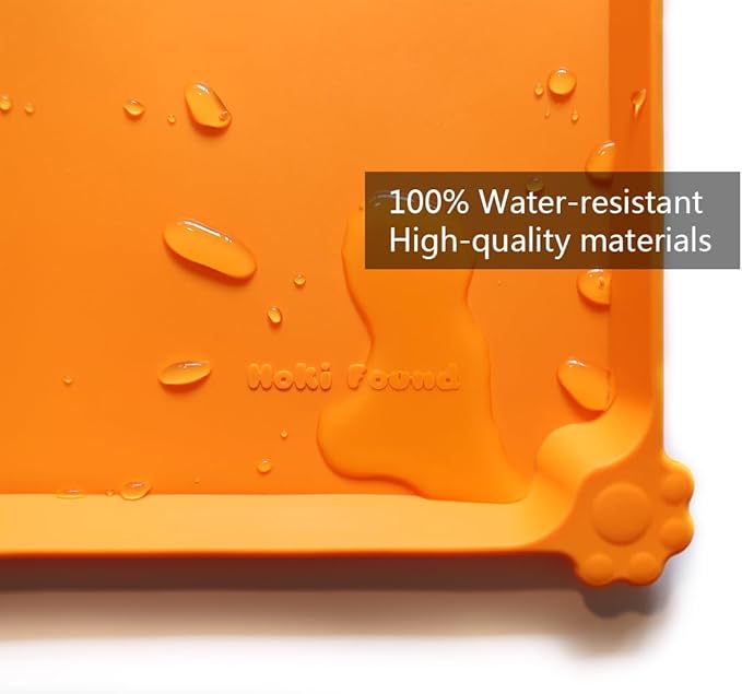 Hoki Found Silicone Pet Food Mats Tray - Non Slip Pet Dog Cat Bowl Mats Placemat - Dog Pet Cat Feeding Mat - Waterproof Dog Cat Food Mats -Pet Water Mats for Carpet -Orange - PAWPICO
