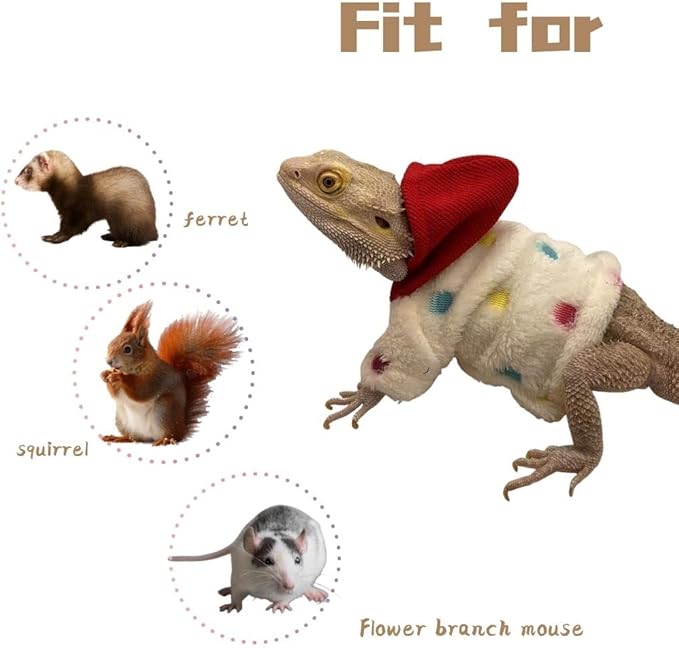 Lizard Clothes for Bearded Dragons Handmade Cloth Material Hoodies Sweater Coat Reptile Apparel Costume Skin Protection Photo Party for Lizard Bearded Dragon Crested Gecko Chameleon (White) KUNBIUH