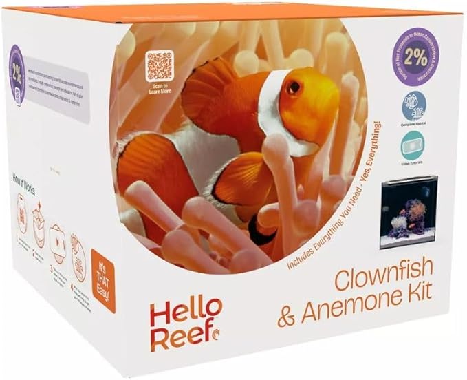 15 Gallon Beginner Clownfish Saltwater Aquarium Kit with App Controlled Smart LED Lighting, Filtration, Decor, and Setup Guide HelloReef