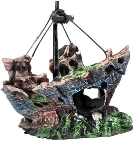 Raeasily Fish Tank Decoration - Aquarium Accessories,Shipwreck Decor,Resin Material Sunken Ship Decorations for Fish Favors, Multi, 10 * 10 Raeasily