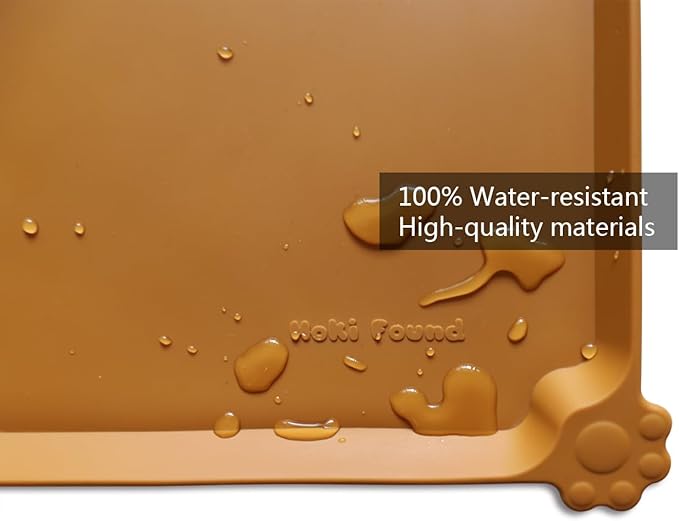 Hoki Found X-Large Silicone Pet Food Mats Tray - Non Slip Pet Dog Cat Bowl Mats Placemat - Dog Pet Cat Feeding Mat - Waterproof Dog Cat Food Mats -Pet Water Mats for Carpet - Butterscotch - PAWPICO