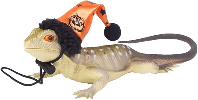 ADOGGYGO Halloween Bearded Dragon Lizard Leash Harness Hat Set - Bearded Dragon Clothe Halloween Pumpkin Hat + 3 Pack Reptile Harness Leash for Bearded Dragon Lizard Reptile (Halloween) ADOGGYGO