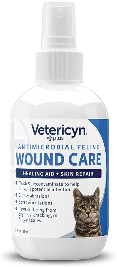 Vetericyn Plus Cat Wound Care Spray | Feline Healing Aid and Skin Repair for Wounds, Sores, and Abrasions, Provides Itch Relief for Cats Irritated Skin. 3 Ounces Vetericyn