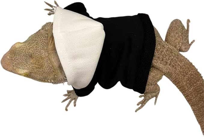 Bearded Dragons Hoodie - Handmade Adjustable Cotton Sweater Reptile Jacket Shirt for Skin Protection Small Animal Costume Apparel for Lizard Bearded Dragon Crested Gecko Chameleon (L, Black) WCDJOMOP