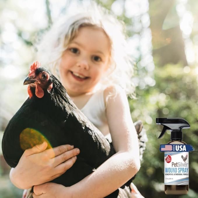 PetSilver Chicken Wound Spray for Chickens & Birds - Patented Silver Solution - Silver Spray for Wounds, Pecking Sores, Bumblefoot, Cuts, Burns, & Skin Irritations - Chicken Care - USA Made - 12 fl oz PetSilver