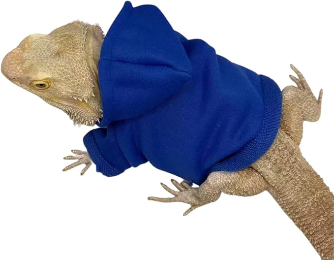 Bearded Dragons Hoodie - Handmade Adjustable Cotton Sweater Reptile Jacket Shirt for Skin Protection Small Animal Costume Apparel for Lizard Bearded Dragon Crested Gecko Chameleon (L, Blue) WCDJOMOP