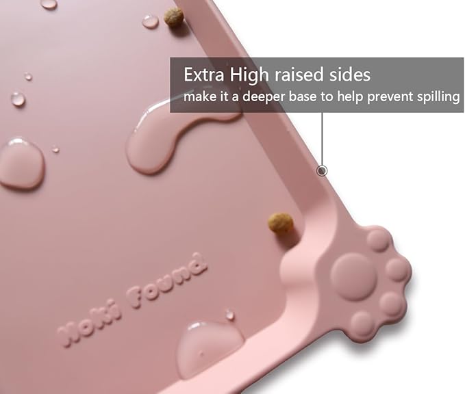 Hoki Found L Silicone Pet Food Mats Tray - Non Slip Pet Dog Cat Bowl Mats Placemat - Dog Pet Cat Feeding Mat - Waterproof Dog Cat Food Mats -Pet Water Mats for Carpet - Neutral Pink - PAWPICO