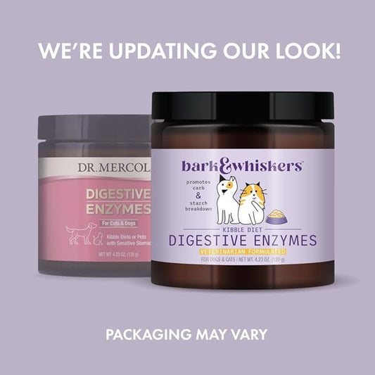 Bark & Whiskers Digestive Enzymes Kibble Diet, for Dogs & Cats, 4.23 oz. (120 g), 150 Scoops, Promotes Carb & Starch Breakdown, Veterinarian Formulated, Non-GMO, Dr. Mercola DrMercola