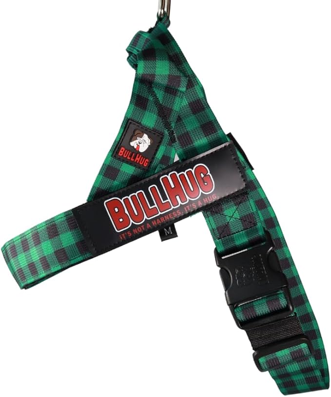 BULLHUG Harness – Made for Larger Chested Dogs Like English Bulldogs, French Bulldogs, Pugs & More. Stops Dogs from Pulling & Choking on Walks (Green Buffalo, Large) BULLHUG