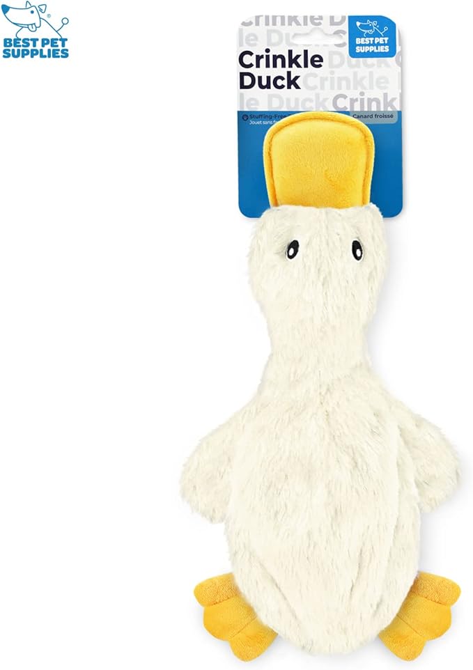 Best Pet Supplies Crinkle Dog Toy for Small, Medium, and Large Breeds, Cute No Stuffing Duck with Soft Squeaker, Fun for Indoor Puppies and Senior Pups, Plush No Mess Chew and Play - White - PAWPICO