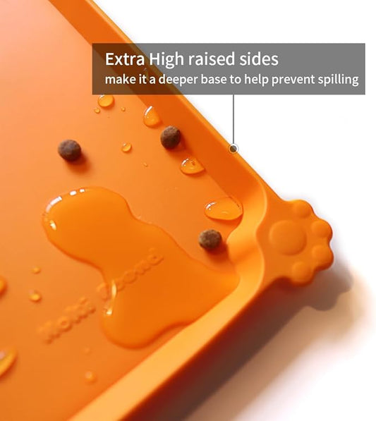 Hoki Found L Silicone Pet Food Mats Tray - Non Slip Pet Dog Cat Bowl Mats Placemat - Dog Pet Cat Feeding Mat - Waterproof Dog Cat Food Mats -Pet Water Mats for Carpet -Orange - PAWPICO