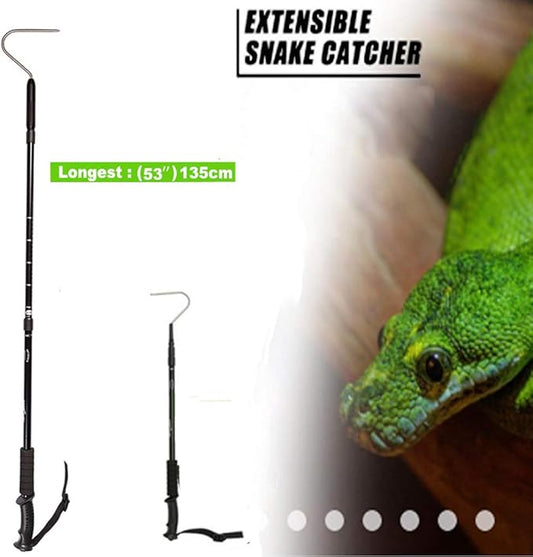 Snake Hook Reptile Grabber Rattle Snake Catcher,Professional Aluminum Alloy with Telescopic Rod and Lock, Comfortable Grip Handle for Catching,Controlling,Moving (53 inch Snake Hook) PAWPICO