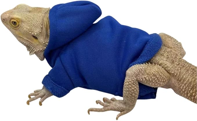 Bearded Dragons Hoodie - Handmade Adjustable Cotton Sweater Reptile Jacket Shirt for Skin Protection Small Animal Costume Apparel for Lizard Bearded Dragon Crested Gecko Chameleon (L, Blue) WCDJOMOP