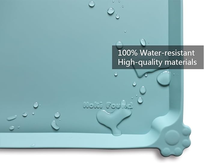 Hoki Found L Silicone Pet Food Mats Tray - Non Slip Pet Dog Cat Bowl Mats Placemat - Dog Pet Cat Feeding Mat - Waterproof Dog Cat Food Mats -Pet Water Mats for Carpet -Light Turquoise - PAWPICO