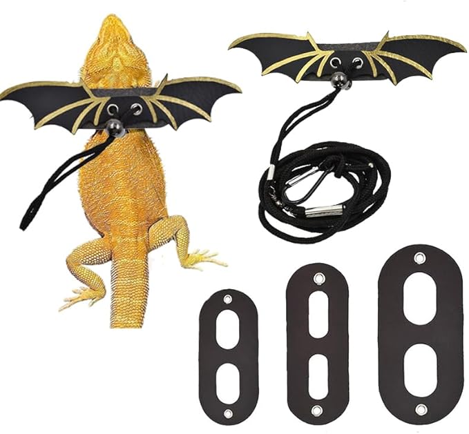 Bearded Dragon Leash - 3 Sizes Pack Reptile Outing Leather Wing Harness for Bearded Dragon Lizard Reptiles (Gold) HOKABLE