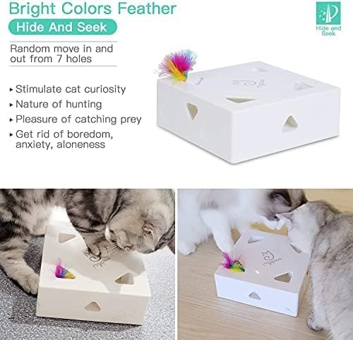 Migipaws Cat Toys, Interactive Automatic 7 Holes Mice Whack-A-Mole, Ultra Fun Smart Teaser Toy for Indoor Cats, USB Rechargeable, 4 Pieces Feather Refills… - PAWPICO
