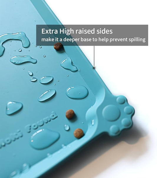 Hoki Found L Silicone Pet Food Mats Tray - Non Slip Pet Dog Cat Bowl Mats Placemat - Dog Pet Cat Feeding Mat - Waterproof Dog Cat Food Mats -Pet Water Mats for Carpet -Glacier - PAWPICO