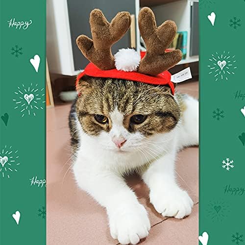 PETLESO Cat Christmas Costume, Cat Reindeer Antlers with Christmas Scarf Small Dog Santa Costume Pet Xmas Outfits for Cat Kitten, Puppy - PAWPICO