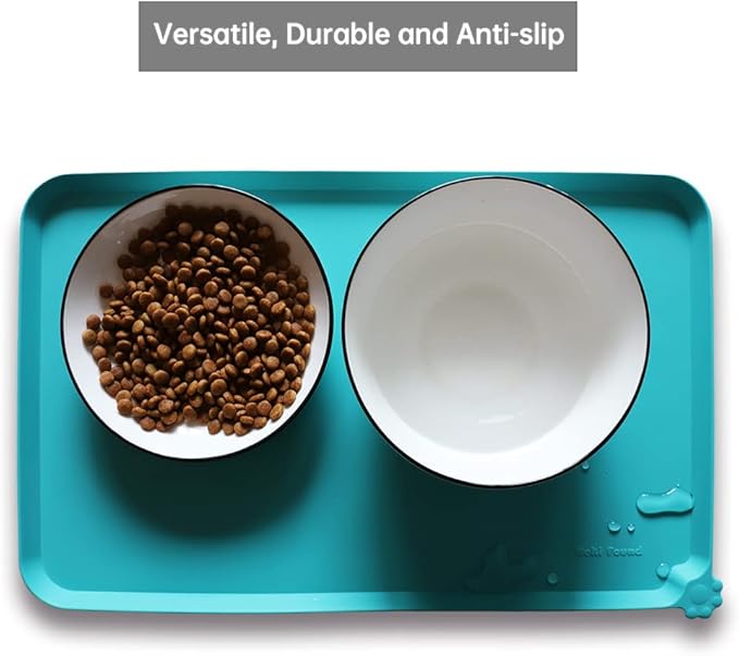 Hoki Found Silicone Pet Food Mats Tray - Non Slip Pet Dog Cat Bowl Mats Placemat - Dog Pet Cat Feeding Mat - Waterproof Dog Cat Food Mats -Pet Water Mats for Floors -Teal - PAWPICO