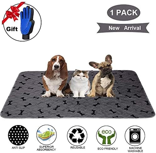Washable Dog Pee Pads with Free Grooming Gloves,Non Slip Dog Mats with Great Urine Absorption,Reusable Puppy Pee Pads for Whelping,Potty,Training,Playpen - PAWPICO