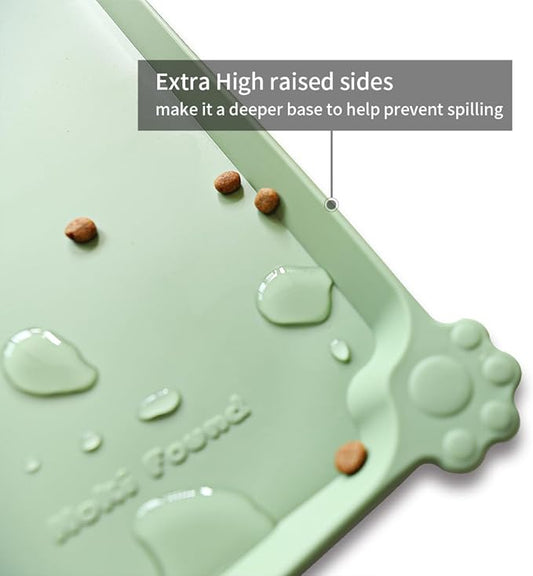 Hoki Found L Silicone Pet Food Mats Tray - Non Slip Pet Dog Cat Bowl Mats Placemat - Dog Pet Cat Feeding Mat - Waterproof Dog Cat Food Mats -Pet Water Mats for Carpet -Jade - PAWPICO