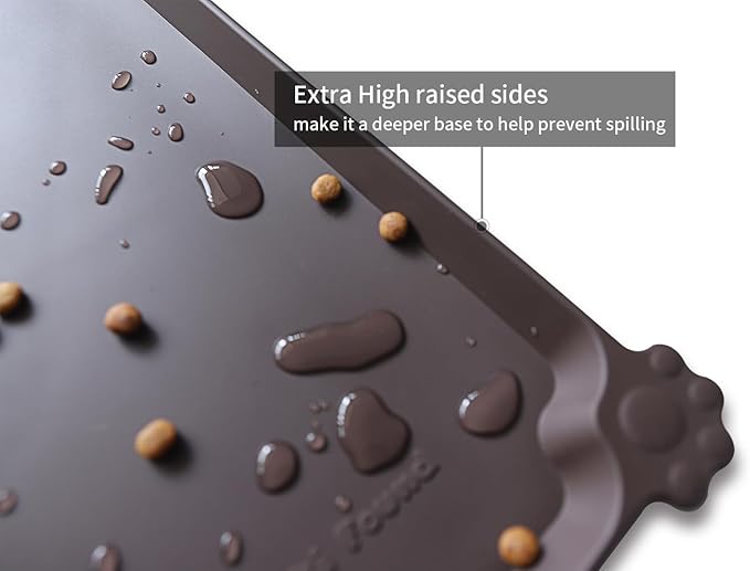 Hoki Found Silicone Pet Food Mats Tray - High-Lips Pet Dog Cat Bowl Mats - Dog Pet Cat Feeding Mat - Waterproof Dog Cat Food Mats -Pet Water Mats for Floors - Dark Oak - PAWPICO