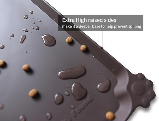 Hoki Found XX-Large Silicone Pet Food Mats Tray - Non Slip Pet Dog Cat Bowl Mats Placemat - Dog Pet Cat Feeding Mat - Waterproof Dog Cat Food Mats -Pet Water Mats for Carpet - Dark Oak - PAWPICO